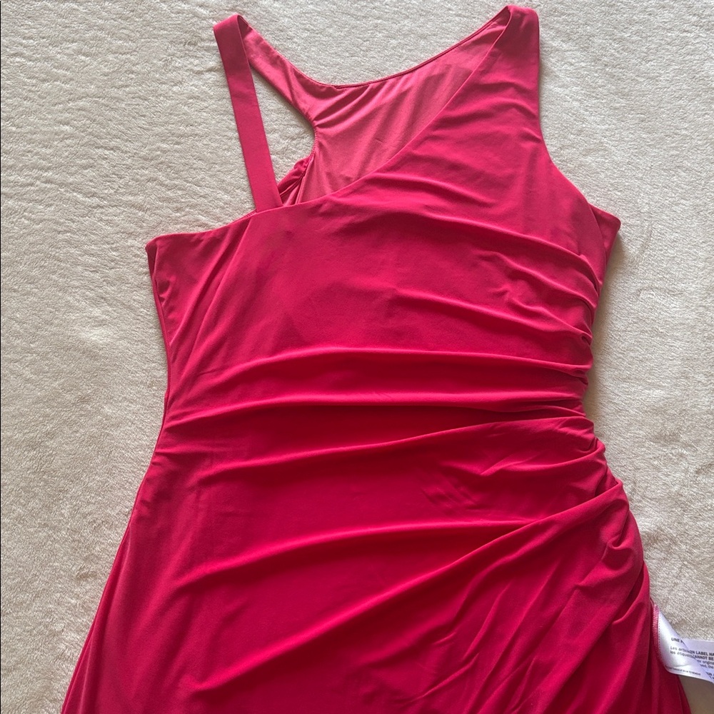 BCBGMaxAzria Raspberry Asymmetrical Ruched Slit Gown Dress - Picture 7 of 8